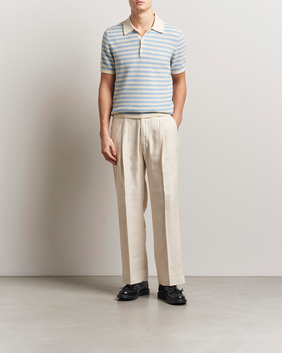 Hombres | Polos | Tiger of Sweden | Erros Knitted Striped Polo Light Blue