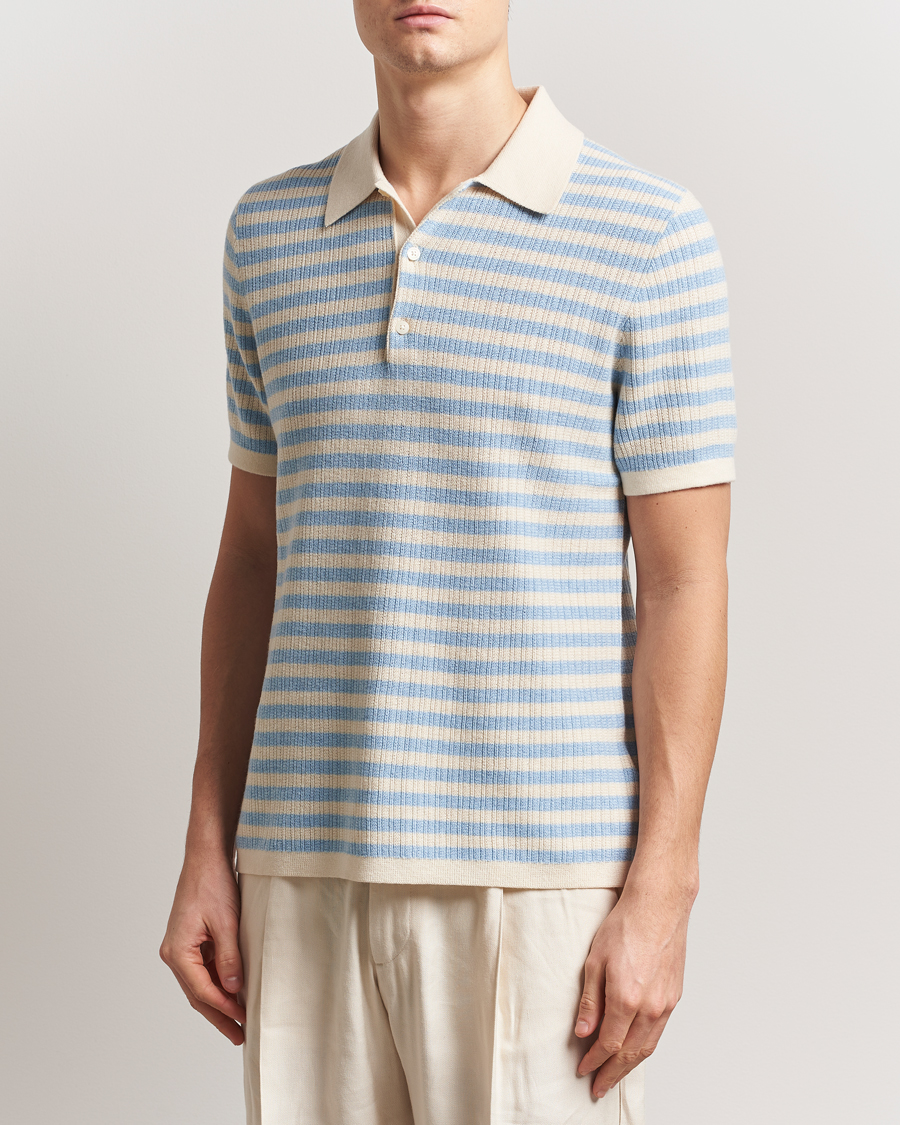 Hombres | Polos | Tiger of Sweden | Erros Knitted Striped Polo Light Blue