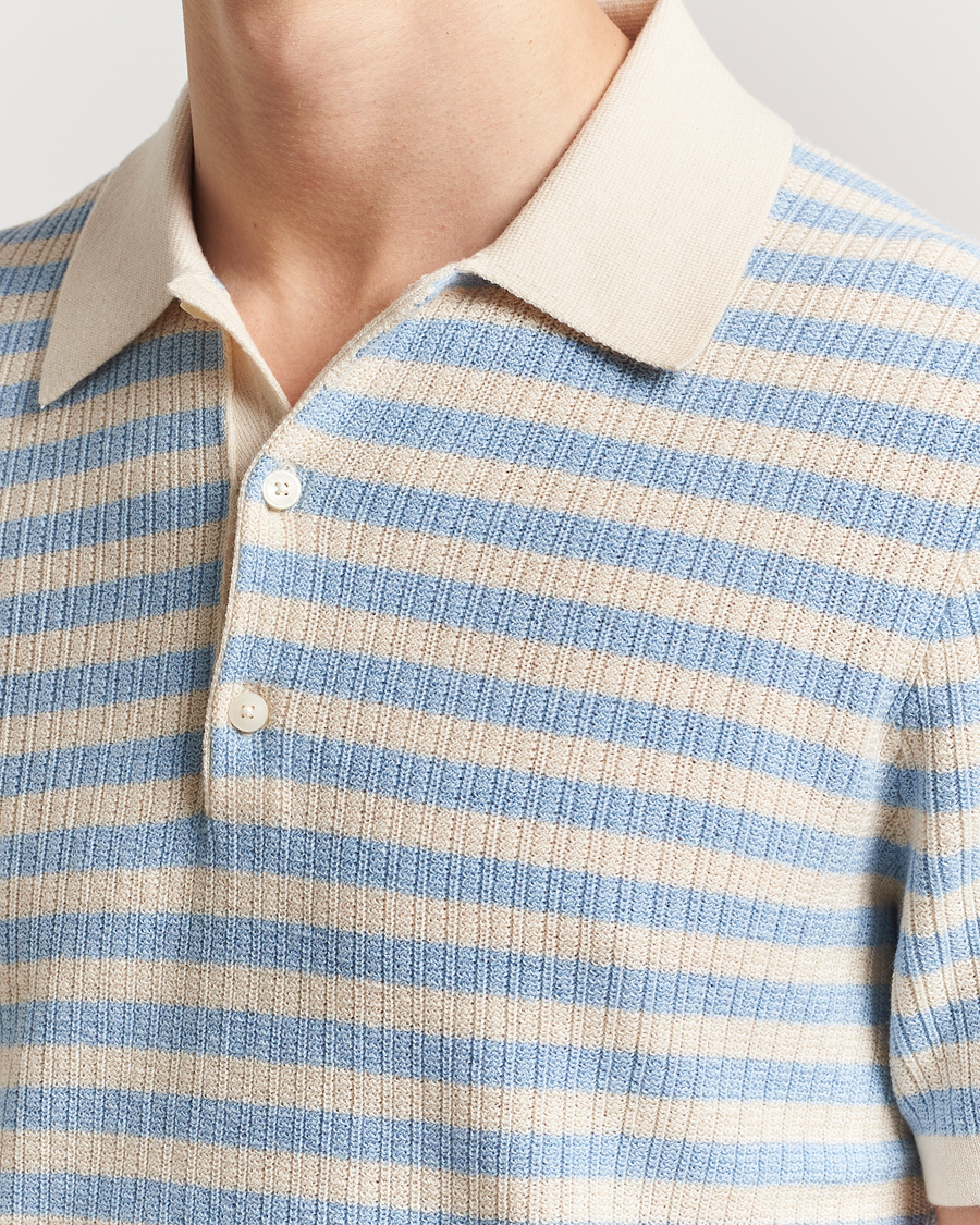 Hombres | Polos | Tiger of Sweden | Erros Knitted Striped Polo Light Blue