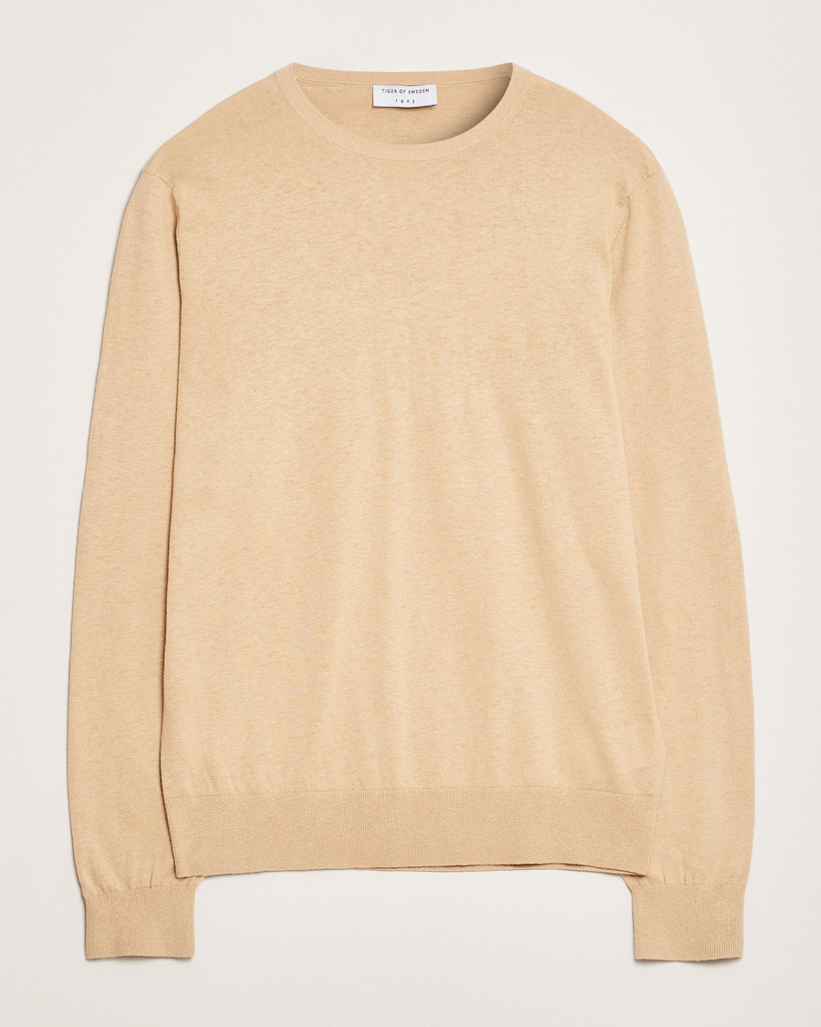 Hombres | Jerséis y prendas de punto | Tiger of Sweden | Connor Linen/Cotton Sweater Practical Beige
