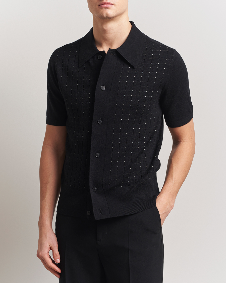 Hombres | Camisas | Tiger of Sweden | Araawen Knitted Short Sleeve Shirt Black