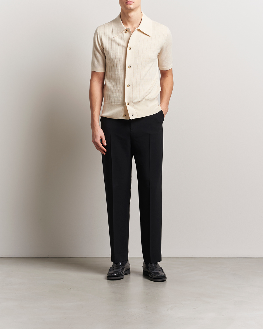 Hombres | Camisas | Tiger of Sweden | Araawen Knitted Short Sleeve Shirt Off White