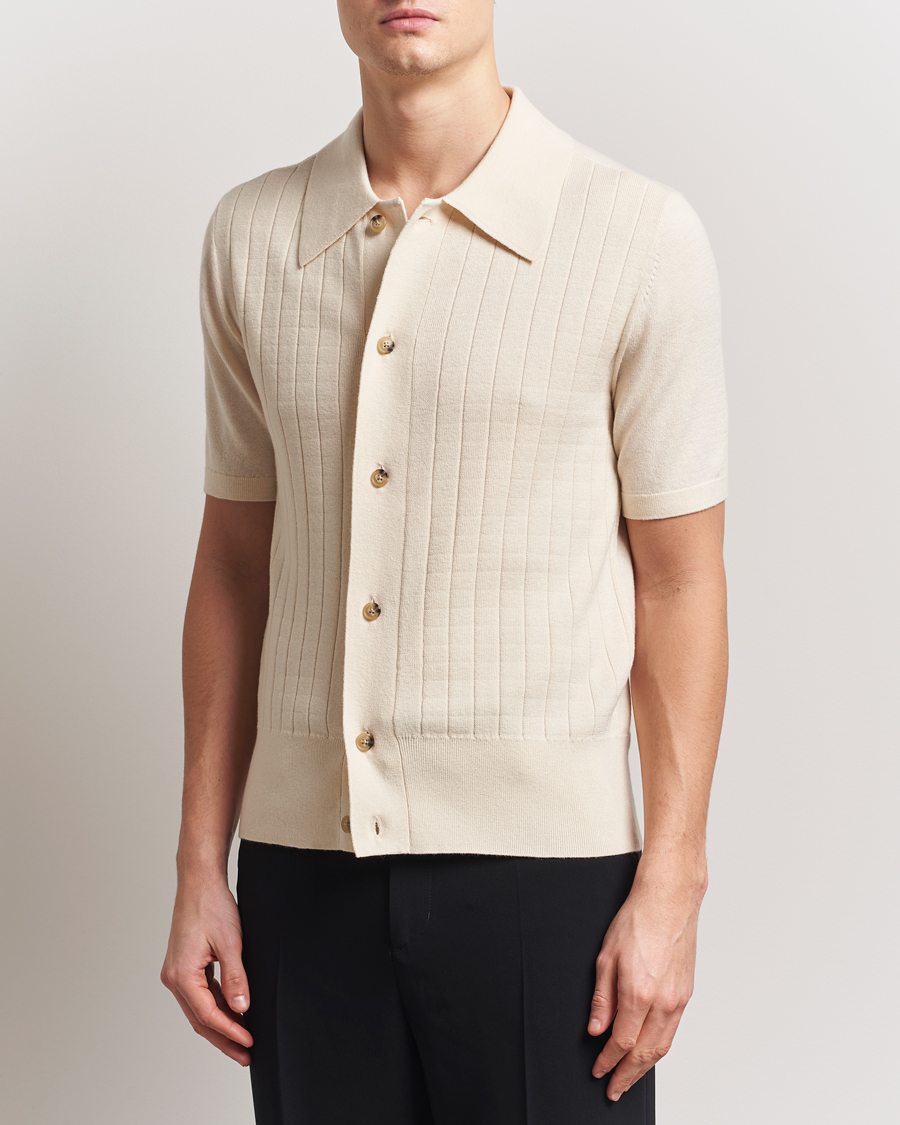 Hombres | Camisas | Tiger of Sweden | Araawen Knitted Short Sleeve Shirt Off White