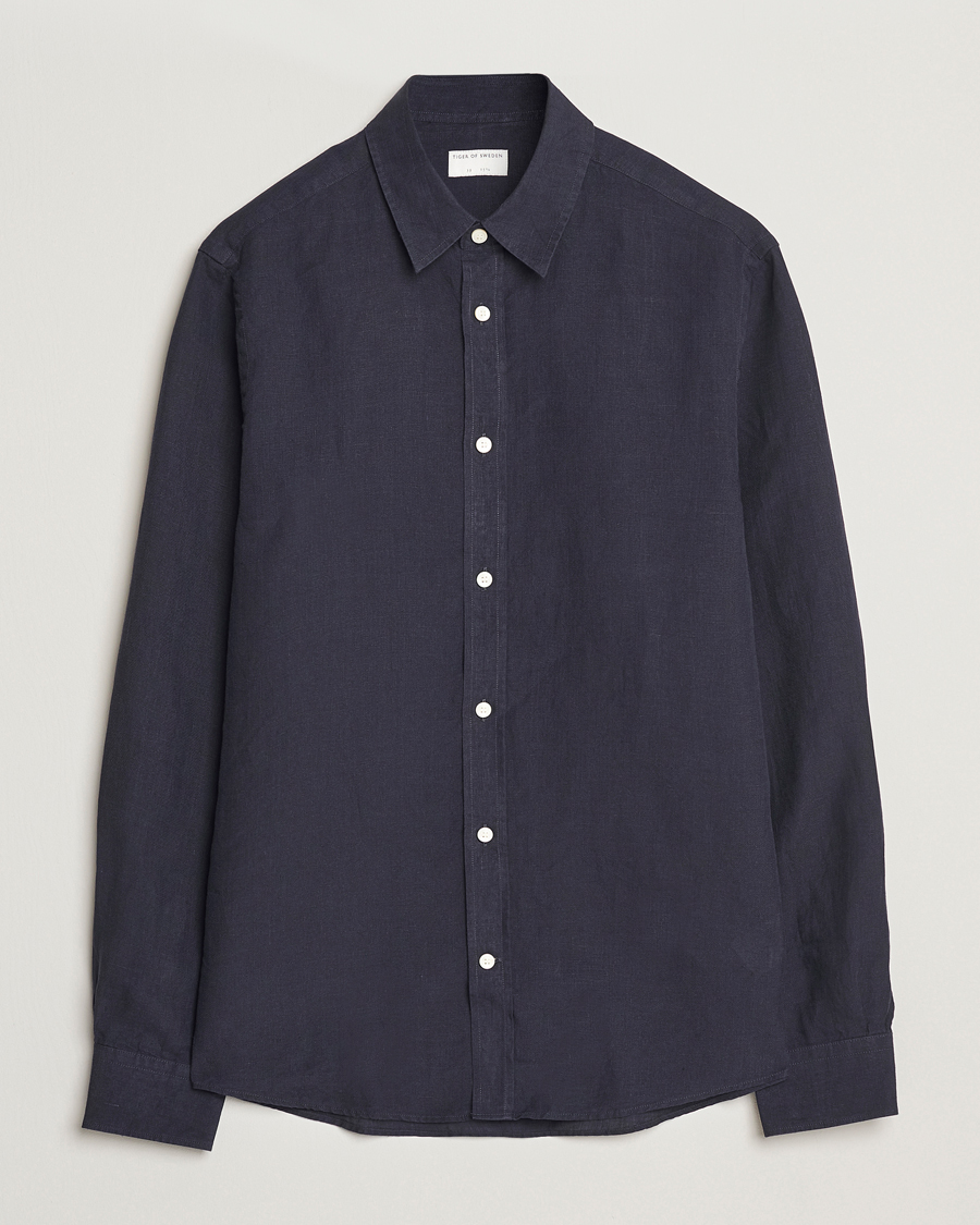 Hombres | Camisas | Tiger of Sweden | Spenser Linen Shirt Midnight Blue