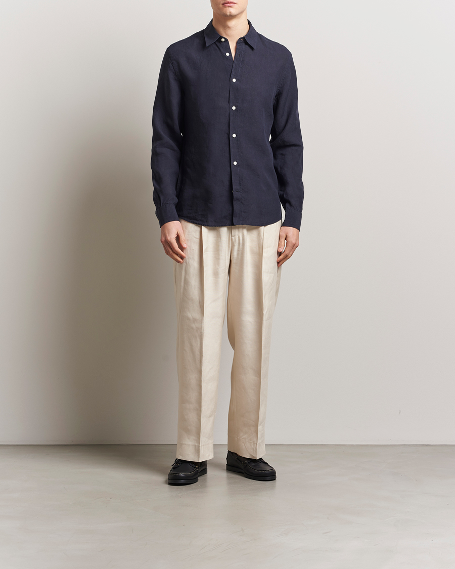 Hombres | Camisas | Tiger of Sweden | Spenser Linen Shirt Midnight Blue