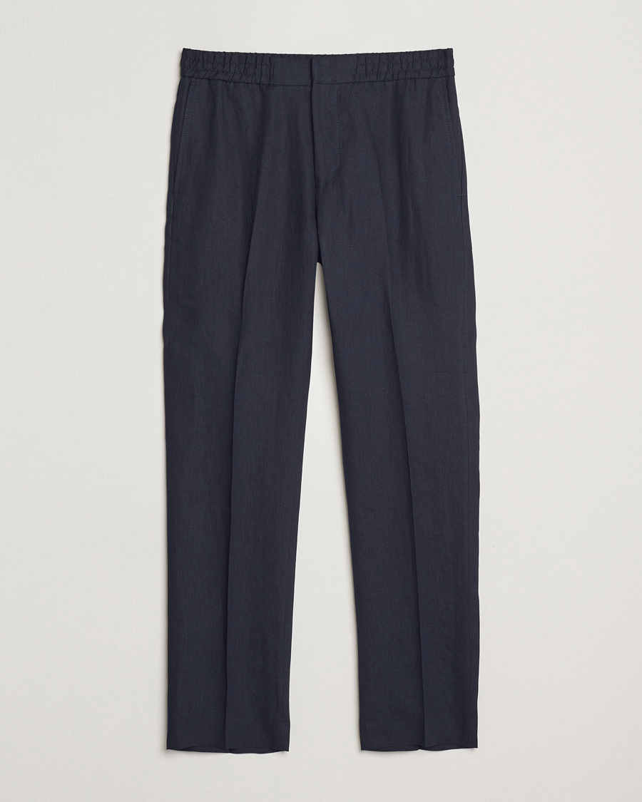 Hombres | Pantalones | Tiger of Sweden | Tannen Linen Drawstring Trousers Midnight Blue
