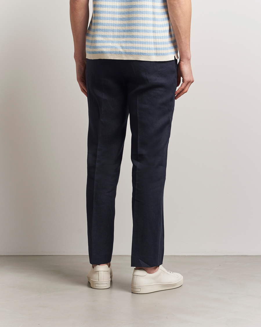 Hombres | Pantalones | Tiger of Sweden | Tannen Linen Drawstring Trousers Midnight Blue