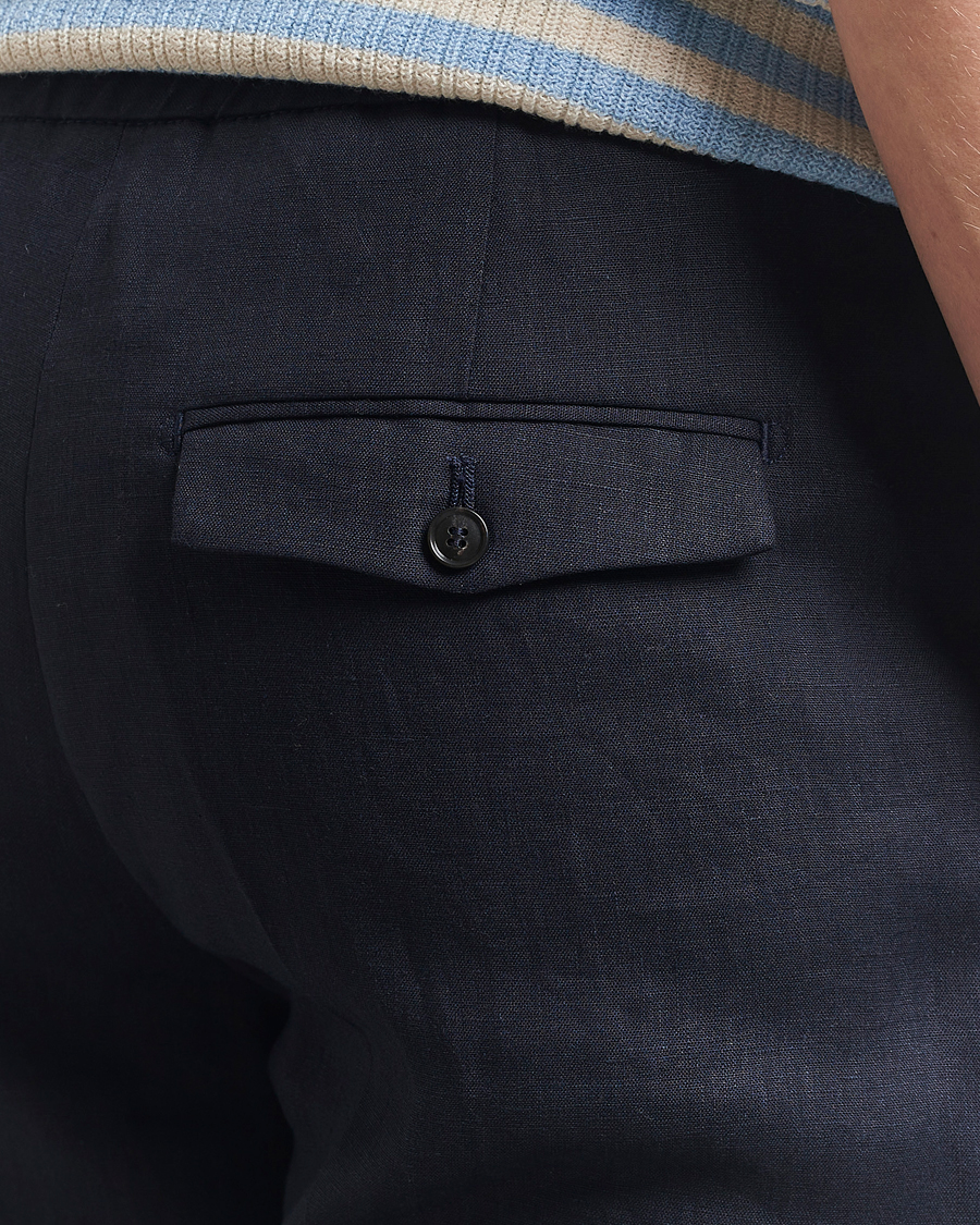 Hombres | Pantalones | Tiger of Sweden | Tannen Linen Drawstring Trousers Midnight Blue