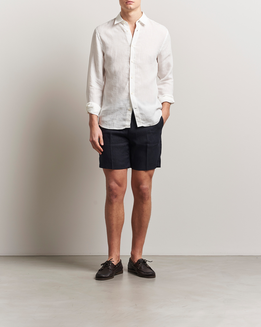 Hombres | Pantalones cortos | Tiger of Sweden | Thiago Linen Shorts Midnight Blue
