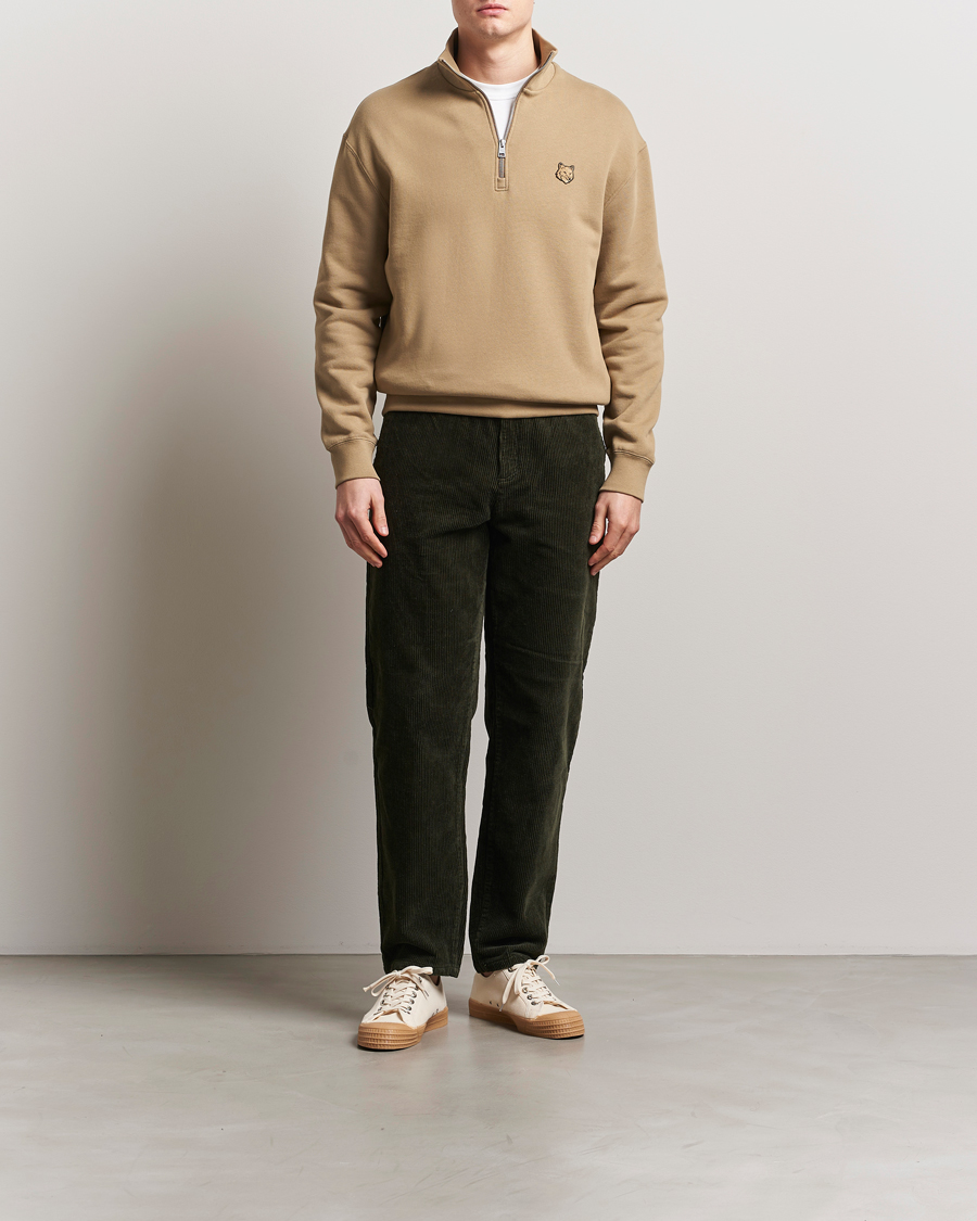 Hombres | Jerséis y prendas de punto | Maison Kitsuné | Tonal Fox Head Half Zip Sweatshirt Cardamon