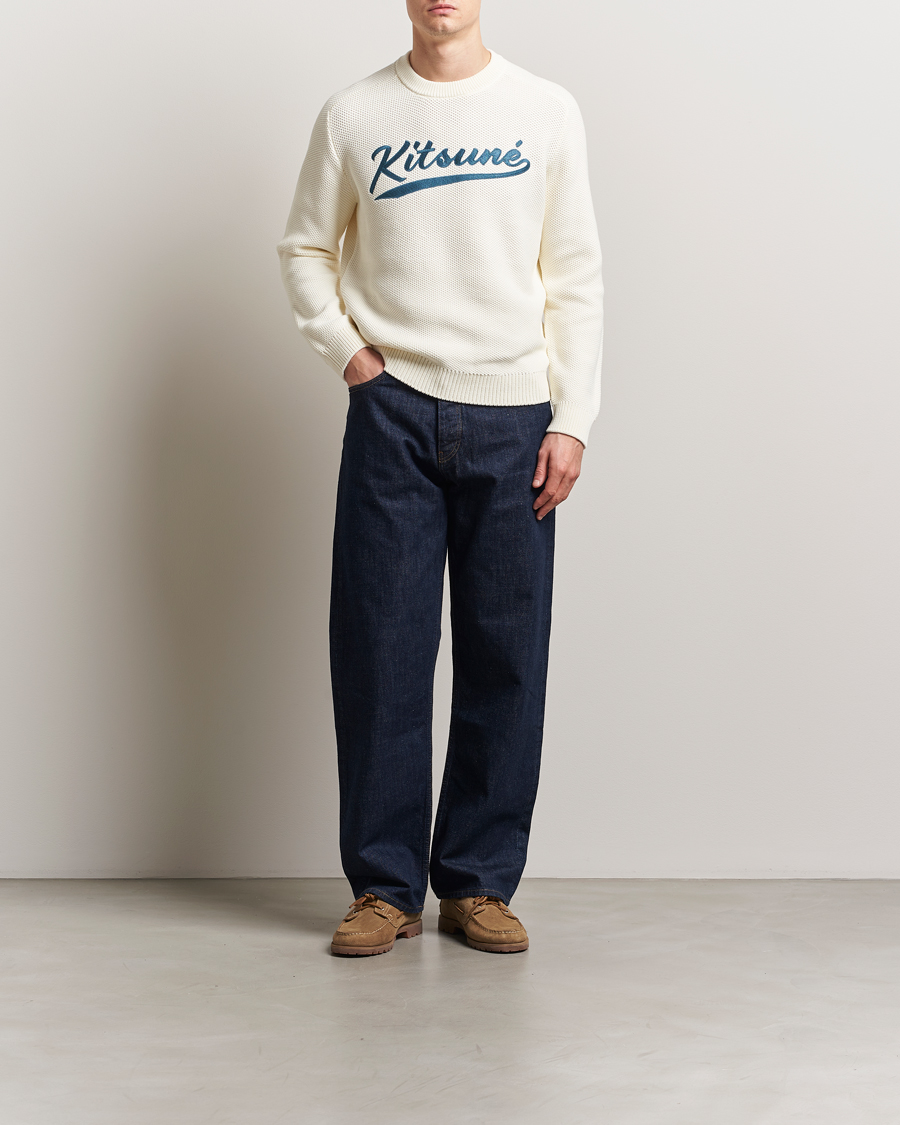 Hombres | Jerséis y prendas de punto | Maison Kitsuné | Varsity Embroidered Sweater Milk