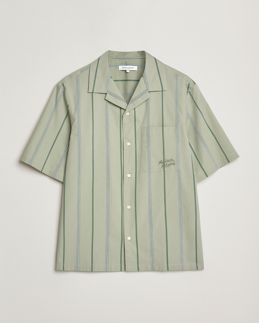 Hombres | Camisas | Maison Kitsuné | Resort Striped Short Sleeve Shirt Vert De Gris
