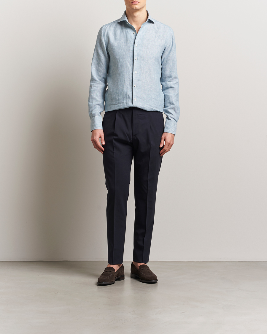 Hombres | Camisas | 100Hands | Cut Away Linen Shirt Blue