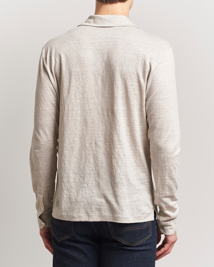 Hombres | Polos | Gran Sasso | Washed Linen Long Sleeve Polo Beige Melange