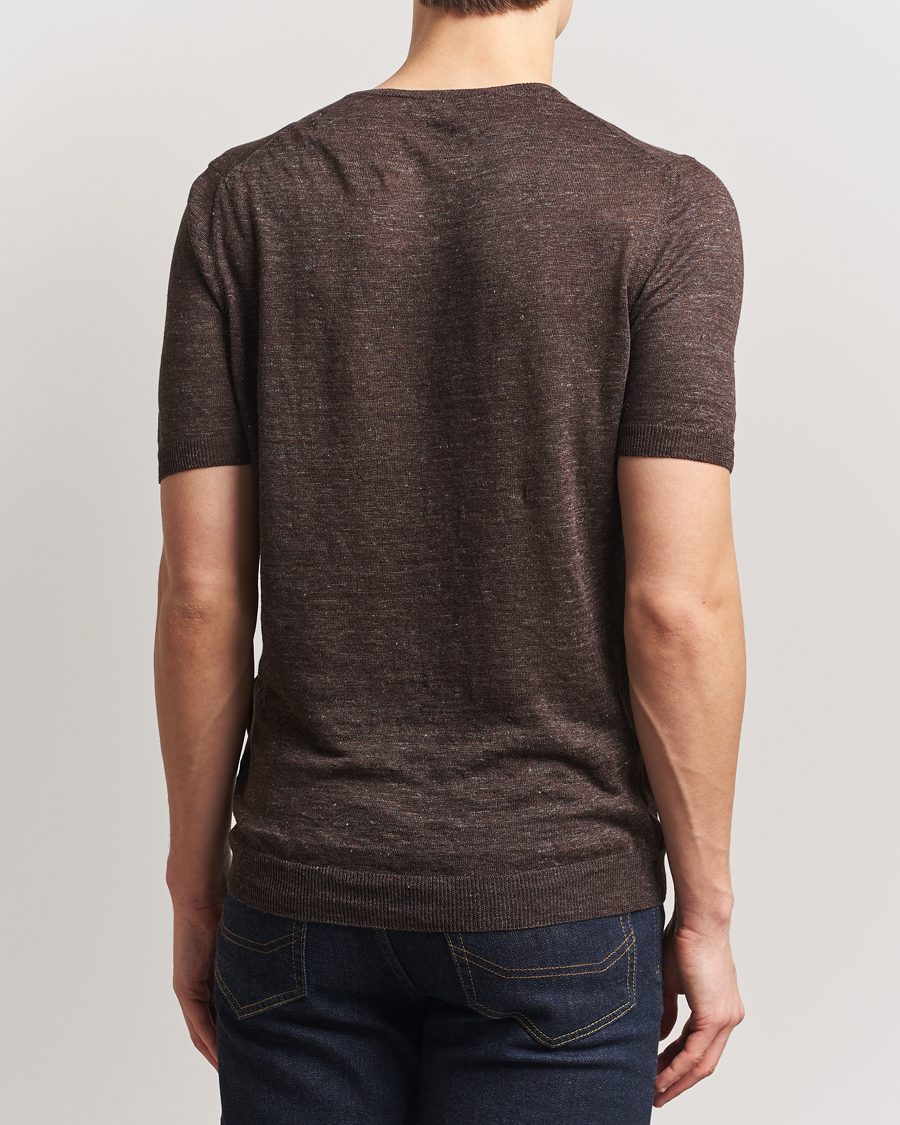 Hombres | Camisetas | Gran Sasso | Knitted Linen T-Shirt Dark Brown Melange