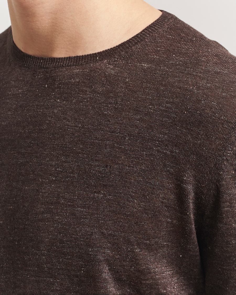 Hombres | Camisetas | Gran Sasso | Knitted Linen T-Shirt Dark Brown Melange