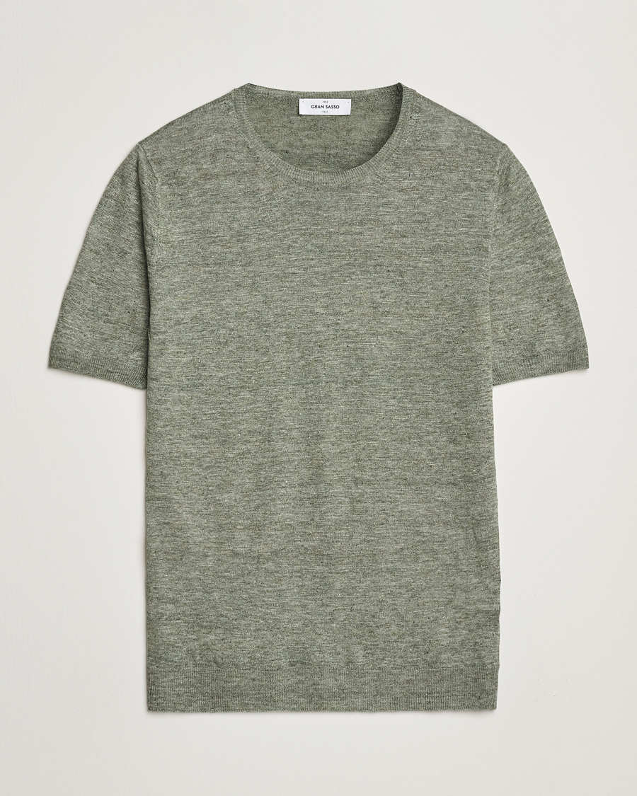 Hombres | Camisetas | Gran Sasso | Knitted Linen T-Shirt Green Melange