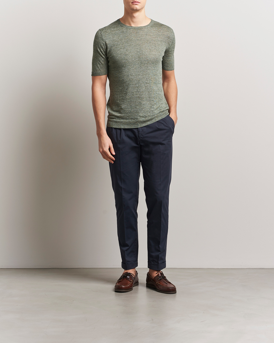 Hombres | Camisetas | Gran Sasso | Knitted Linen T-Shirt Green Melange
