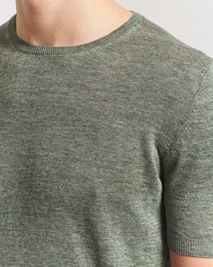 Hombres | Camisetas | Gran Sasso | Knitted Linen T-Shirt Green Melange