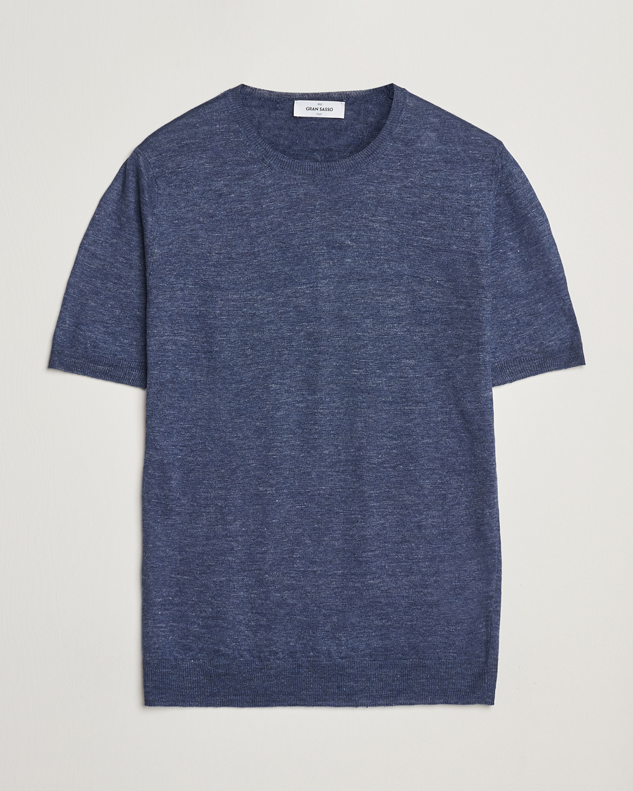 Hombres | Camisetas | Gran Sasso | Knitted Linen T-Shirt Navy Melange