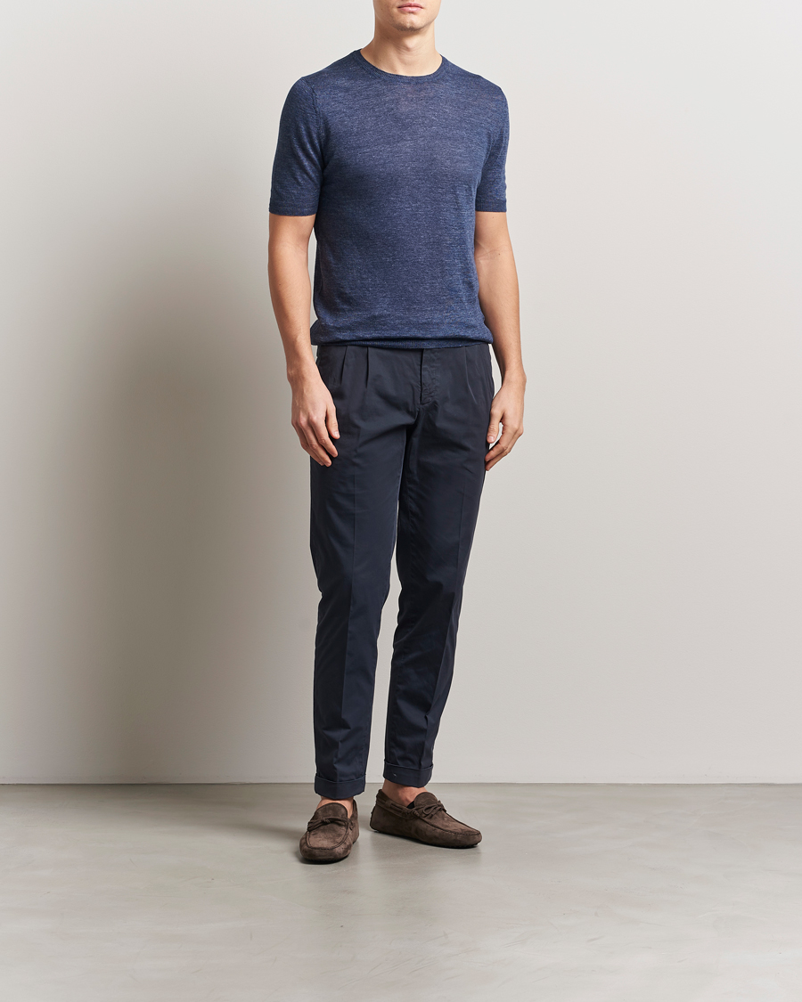 Hombres | Camisetas | Gran Sasso | Knitted Linen T-Shirt Navy Melange