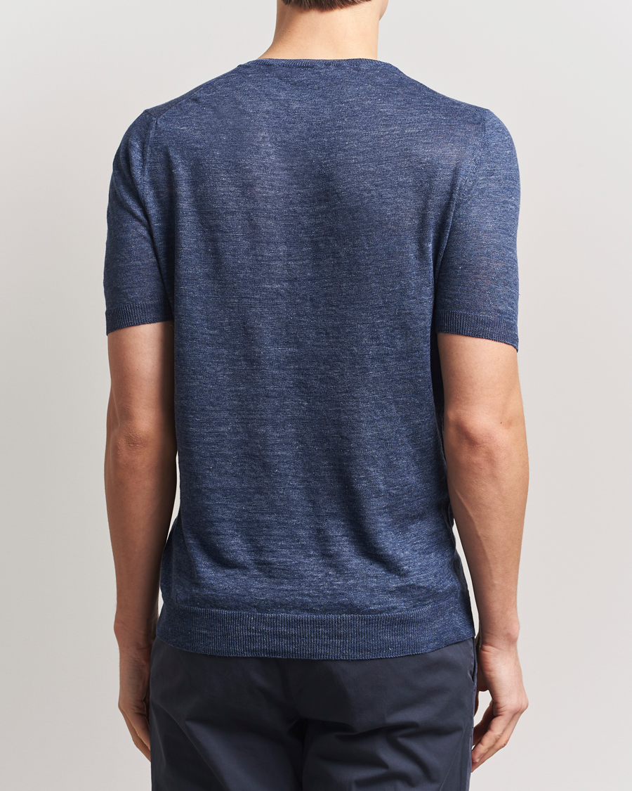 Hombres | Camisetas | Gran Sasso | Knitted Linen T-Shirt Navy Melange