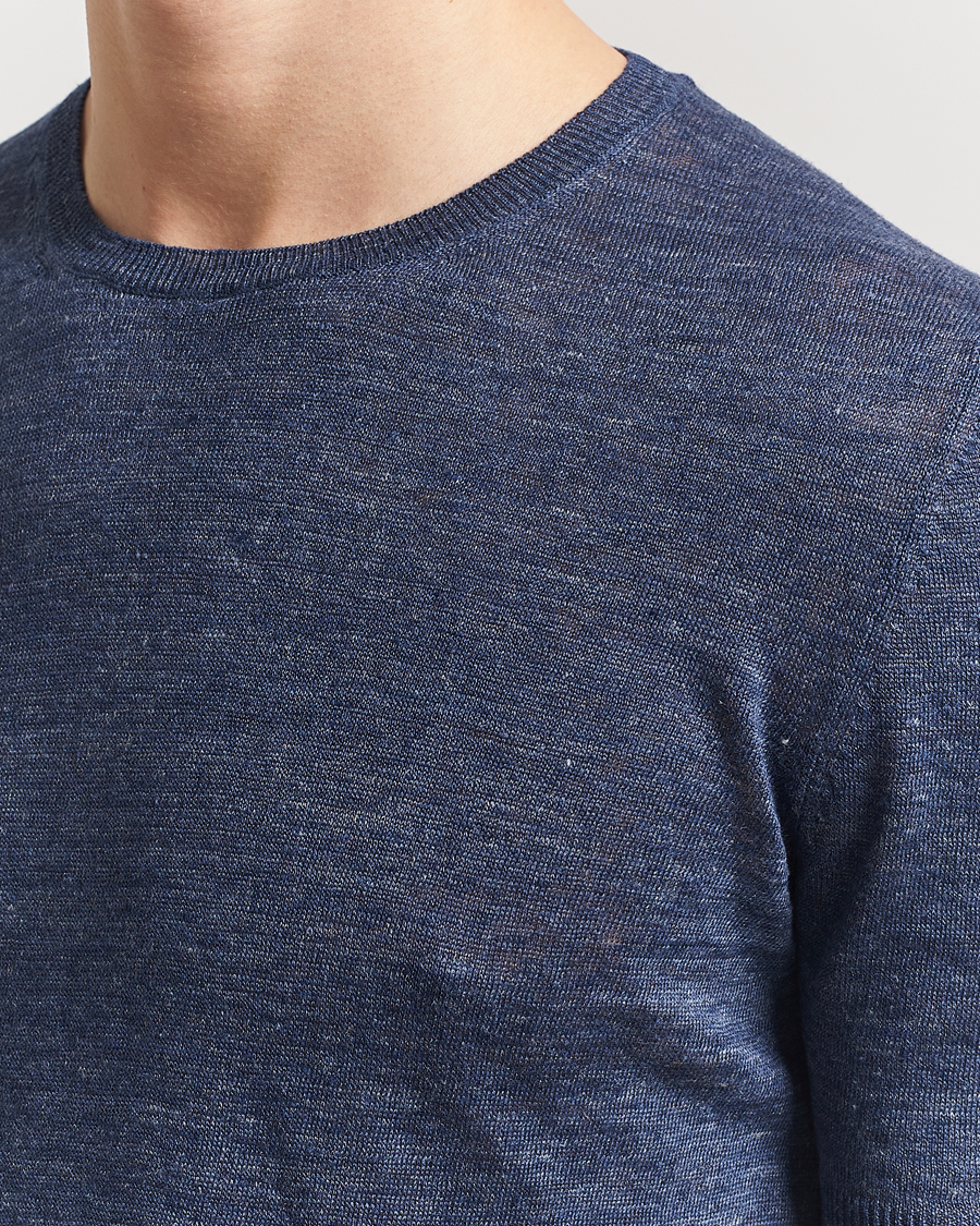 Hombres | Camisetas | Gran Sasso | Knitted Linen T-Shirt Navy Melange