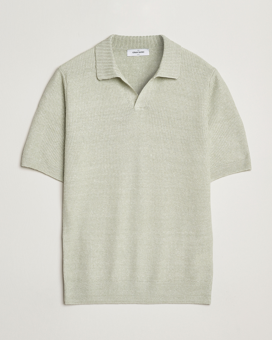 Hombres | Polos | Gran Sasso | Linen/Cotton Open Collar Polo Light Green