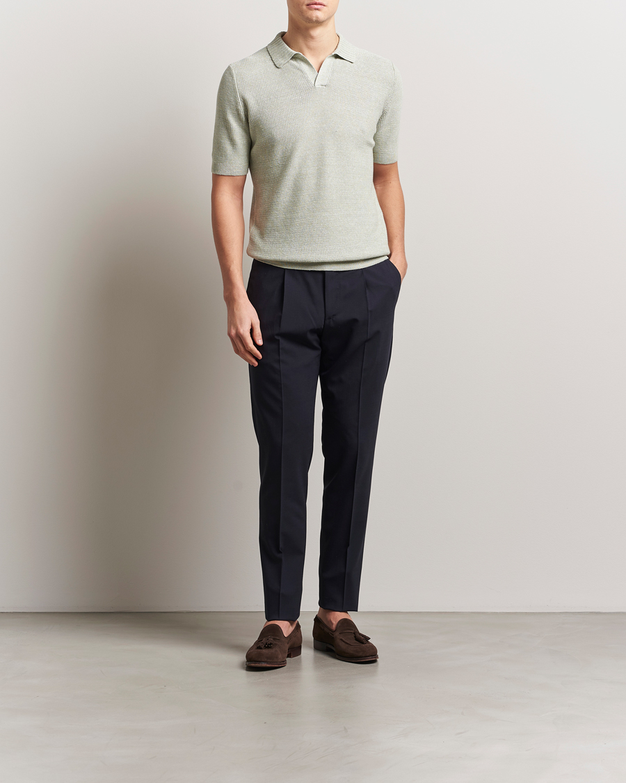 Hombres | Polos | Gran Sasso | Linen/Cotton Open Collar Polo Light Green