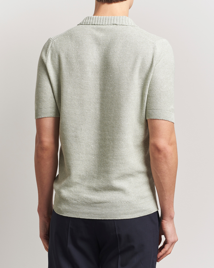 Hombres | Polos | Gran Sasso | Linen/Cotton Open Collar Polo Light Green