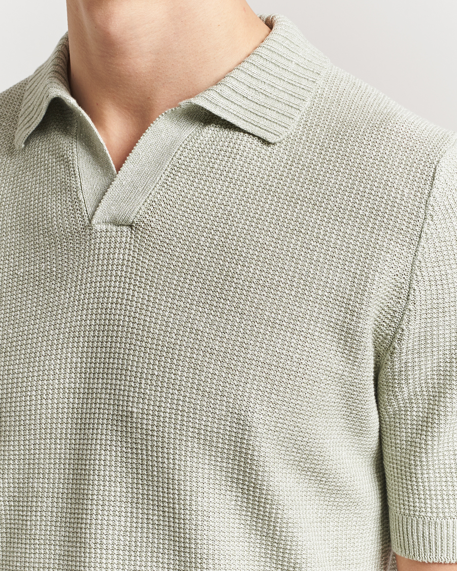 Hombres | Polos | Gran Sasso | Linen/Cotton Open Collar Polo Light Green