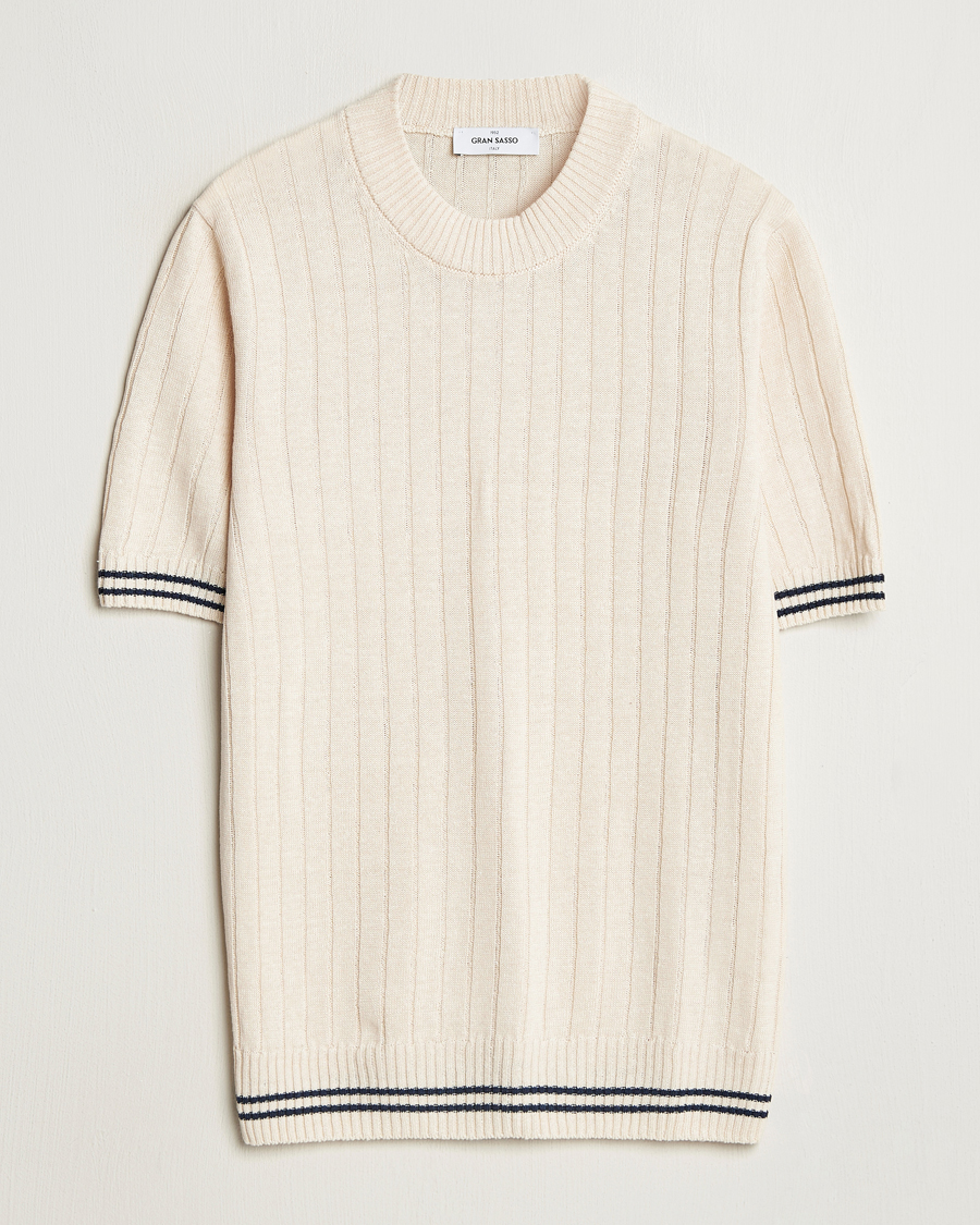 Hombres | Camisetas | Gran Sasso | Linen/Cotton Structured T-Shirt Cream