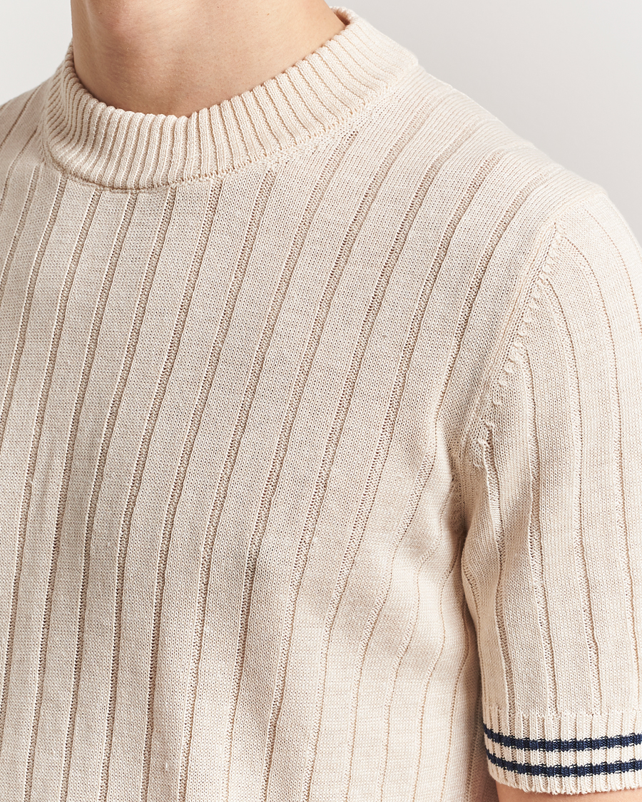 Hombres | Camisetas | Gran Sasso | Linen/Cotton Structured T-Shirt Cream