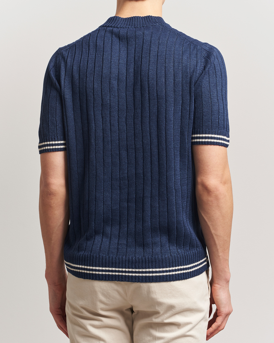 Hombres | Camisetas | Gran Sasso | Linen/Cotton Structured T-Shirt Navy