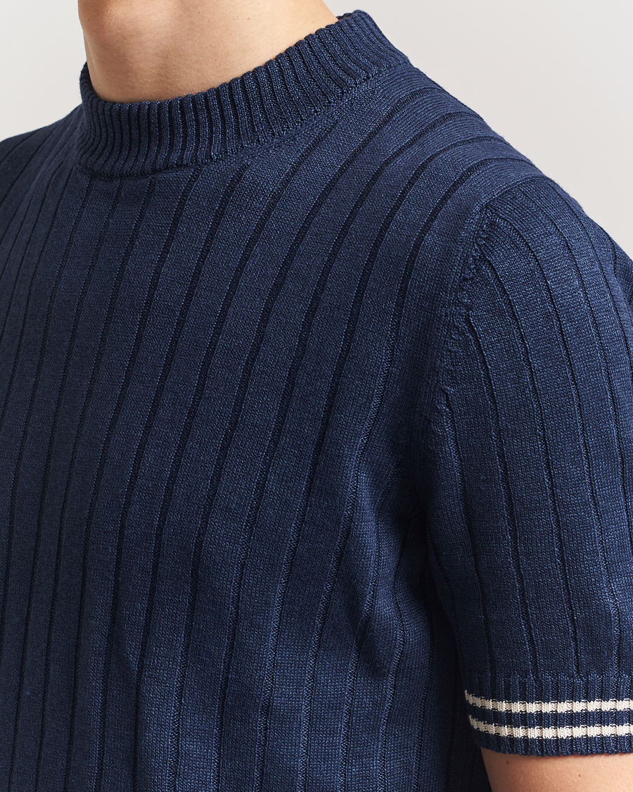 Hombres | Camisetas | Gran Sasso | Linen/Cotton Structured T-Shirt Navy