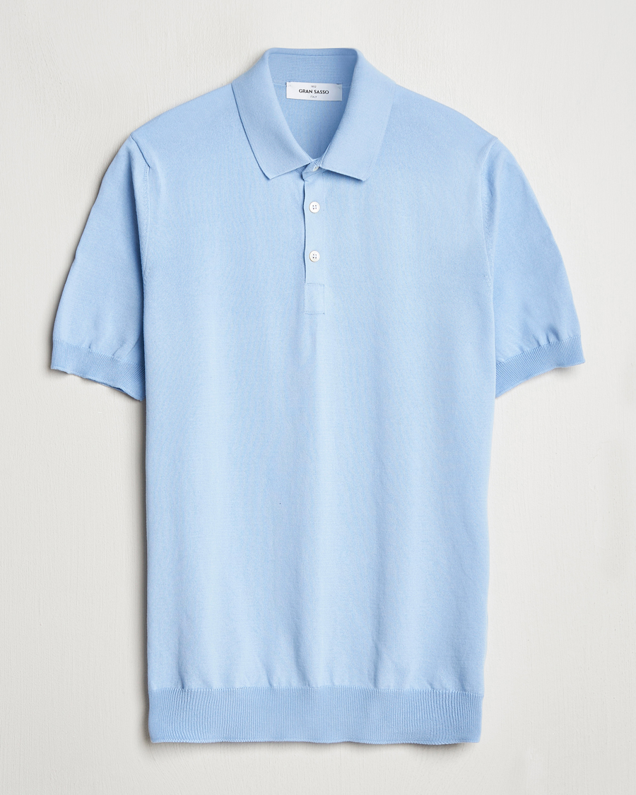 Hombres | Polos | Gran Sasso | Cotton Knitted Polo Blue Melange
