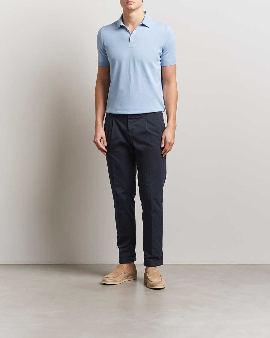 Hombres | Polos | Gran Sasso | Cotton Knitted Polo Blue Melange