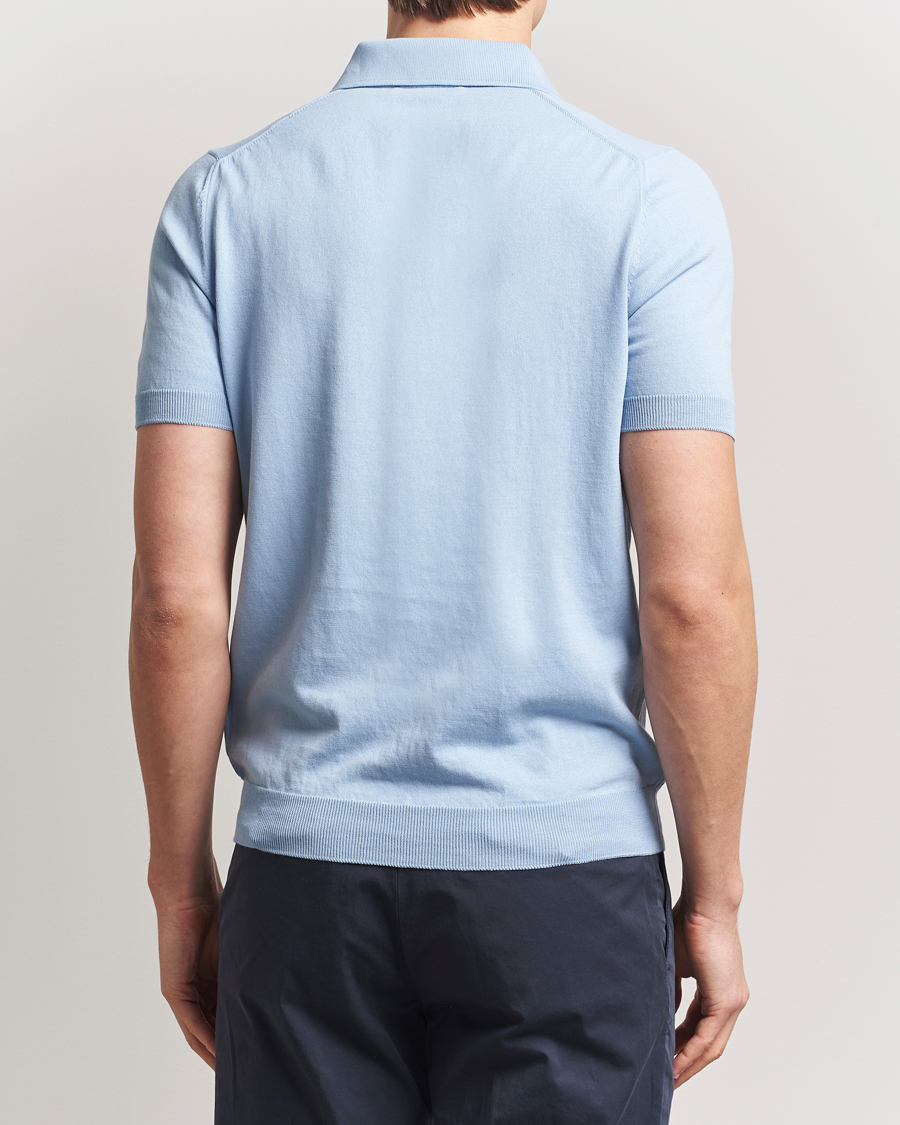 Hombres | Polos | Gran Sasso | Cotton Knitted Polo Blue Melange