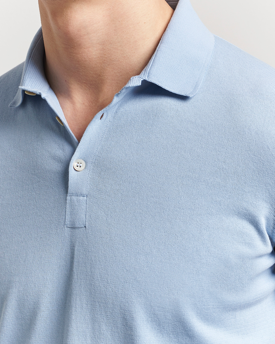 Hombres | Polos | Gran Sasso | Cotton Knitted Polo Blue Melange