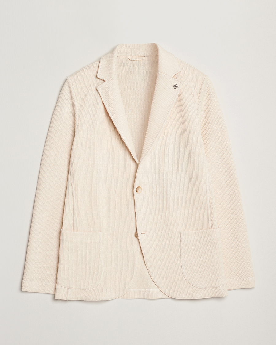 Hombres | Blazers | Gran Sasso | Linen/Cotton Knitted Blazer Cream