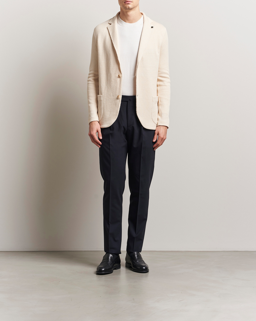 Hombres | Blazers | Gran Sasso | Linen/Cotton Knitted Blazer Cream