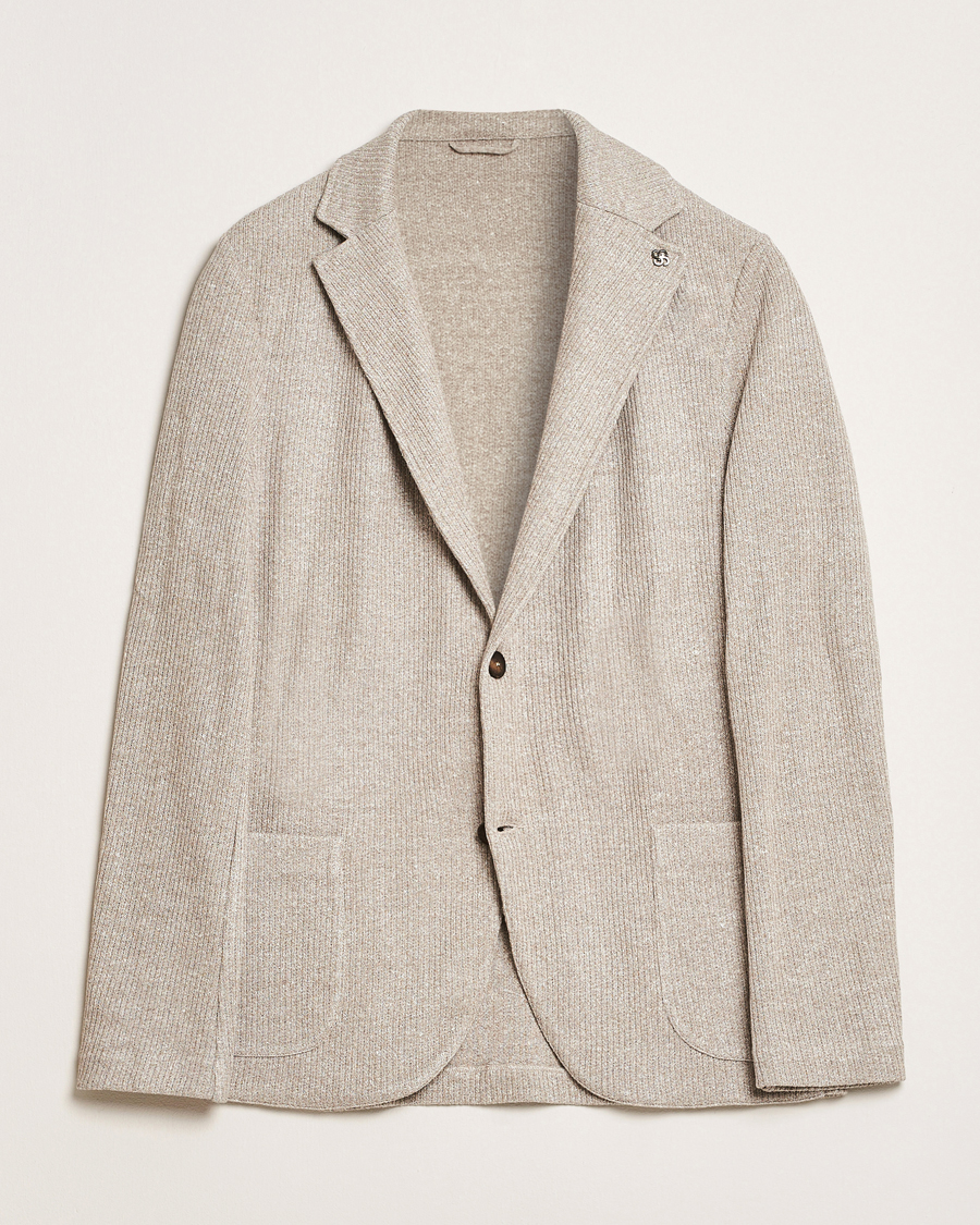 Hombres | Blazers | Gran Sasso | Linen/Cotton Knitted Blazer Beige Melange