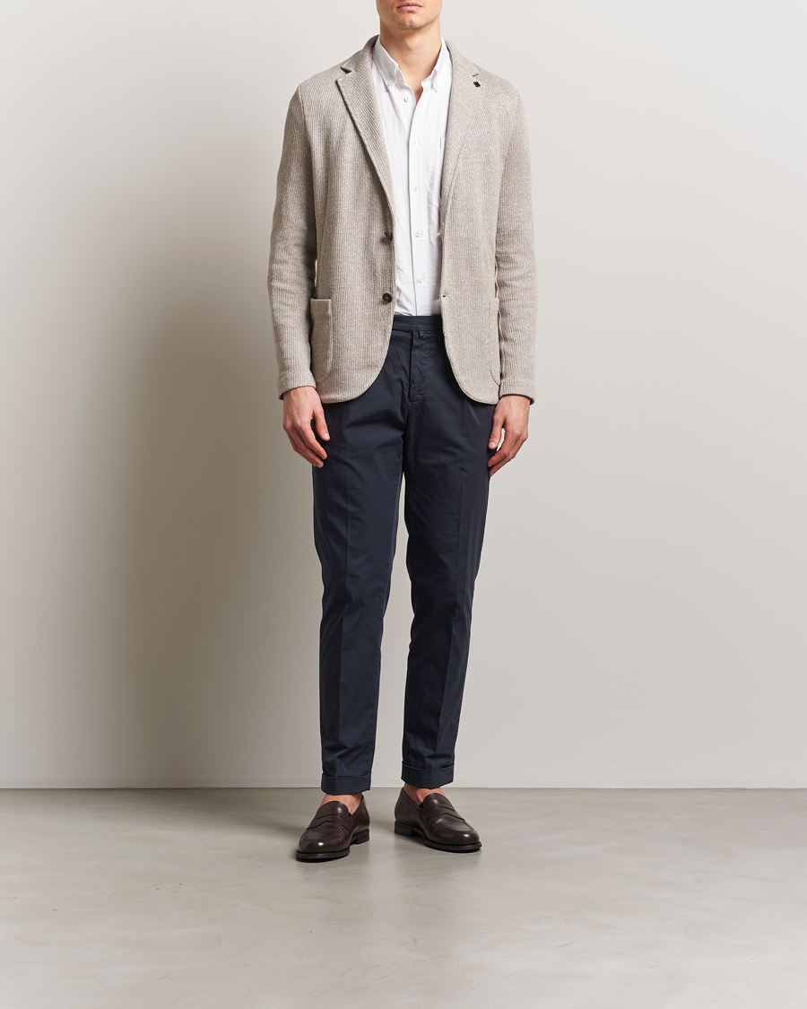 Hombres | Blazers | Gran Sasso | Linen/Cotton Knitted Blazer Beige Melange