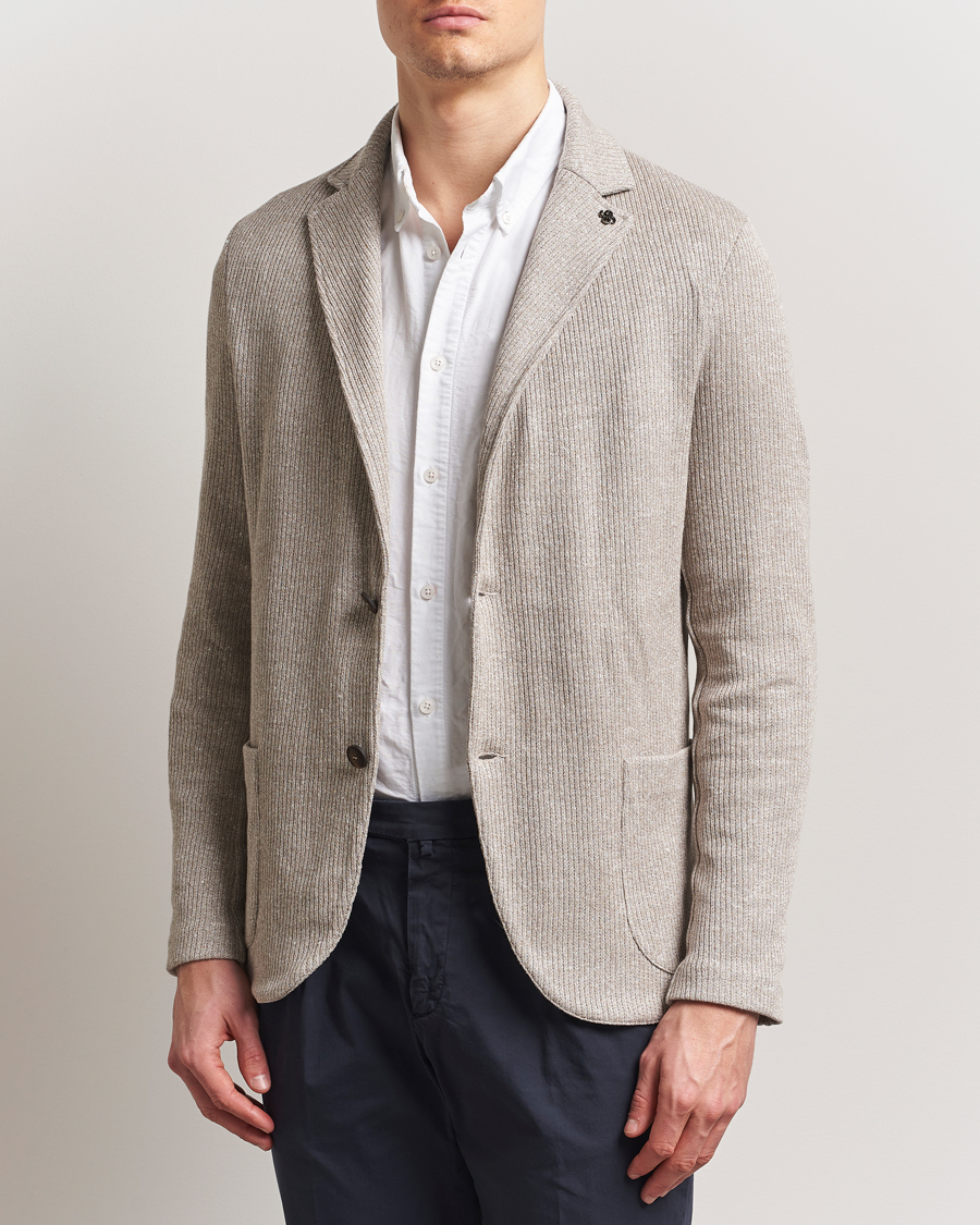 Hombres | Blazers | Gran Sasso | Linen/Cotton Knitted Blazer Beige Melange