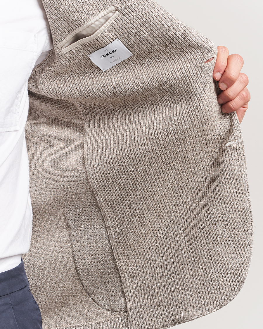 Hombres | Blazers | Gran Sasso | Linen/Cotton Knitted Blazer Beige Melange
