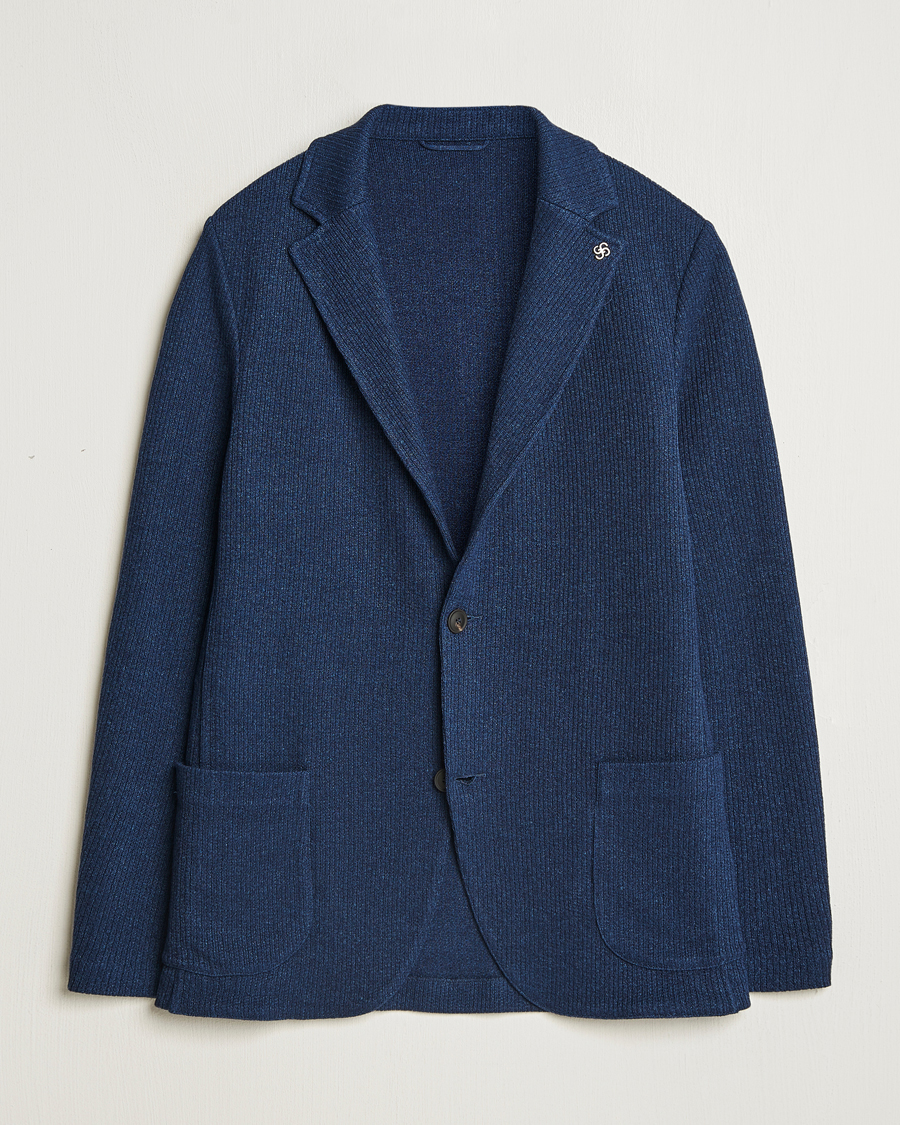 Hombres | Blazers | Gran Sasso | Linen/Cotton Knitted Blazer Navy Melange