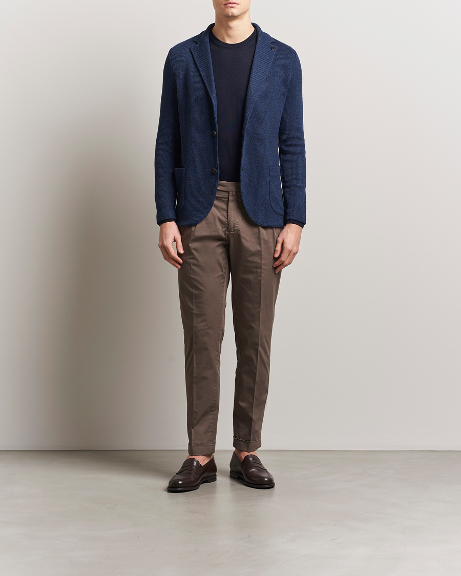 Hombres | Blazers | Gran Sasso | Linen/Cotton Knitted Blazer Navy Melange
