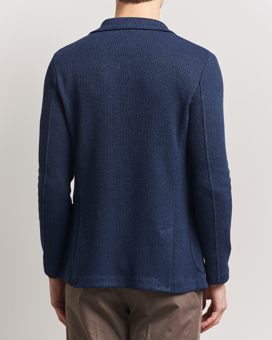 Hombres | Blazers | Gran Sasso | Linen/Cotton Knitted Blazer Navy Melange
