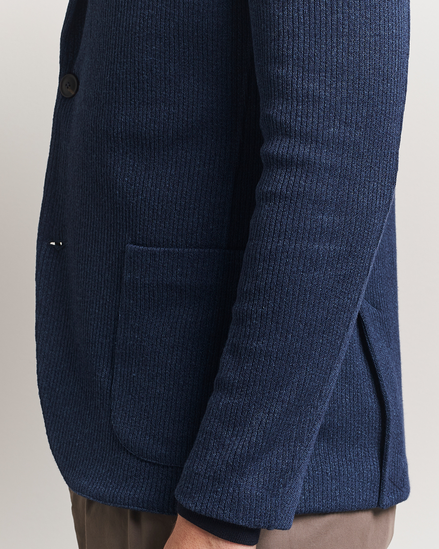 Hombres | Blazers | Gran Sasso | Linen/Cotton Knitted Blazer Navy Melange