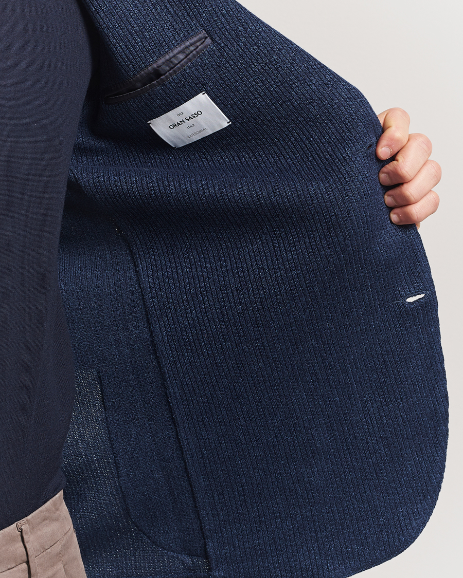 Hombres | Blazers | Gran Sasso | Linen/Cotton Knitted Blazer Navy Melange